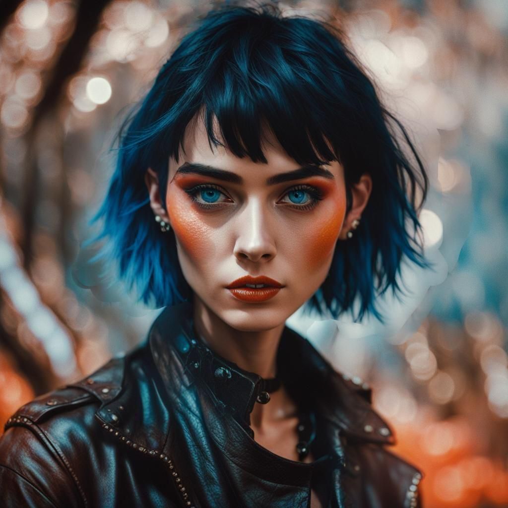 Girl with Pixie Cut and Electric Blue Eyes