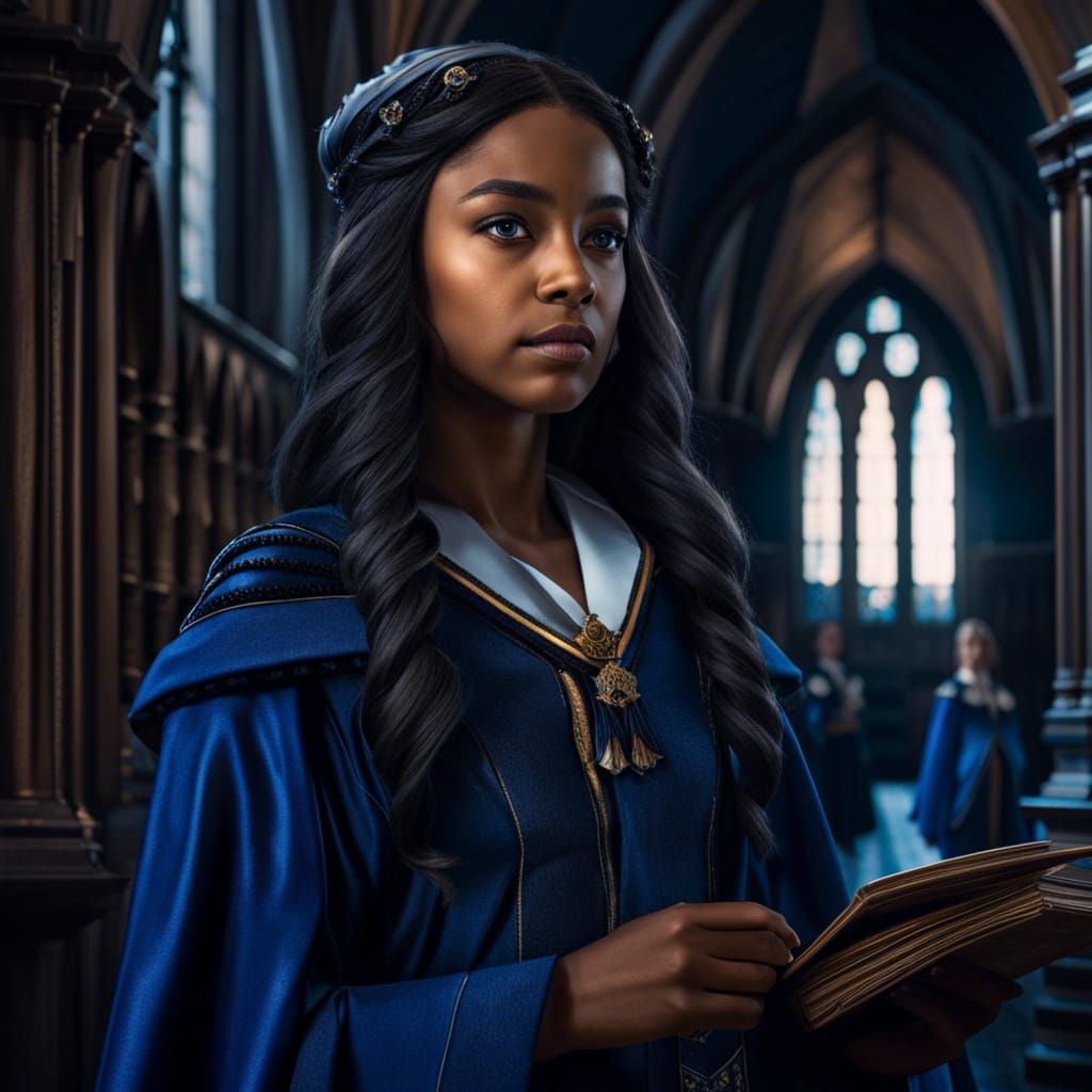Hyperrealistic Ravenclaw Student at Hogwarts