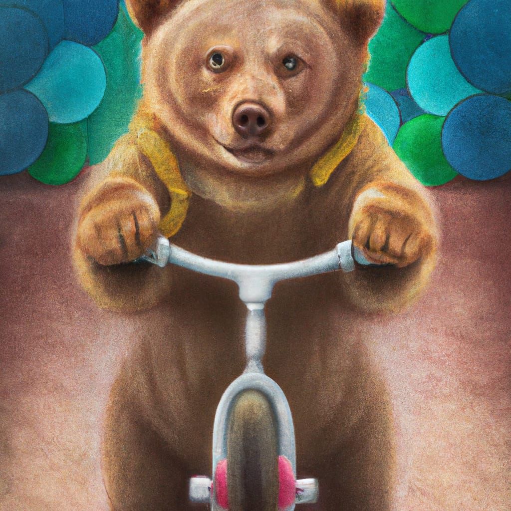 Charming Brown Bear on Tricycle, Digital Illustration