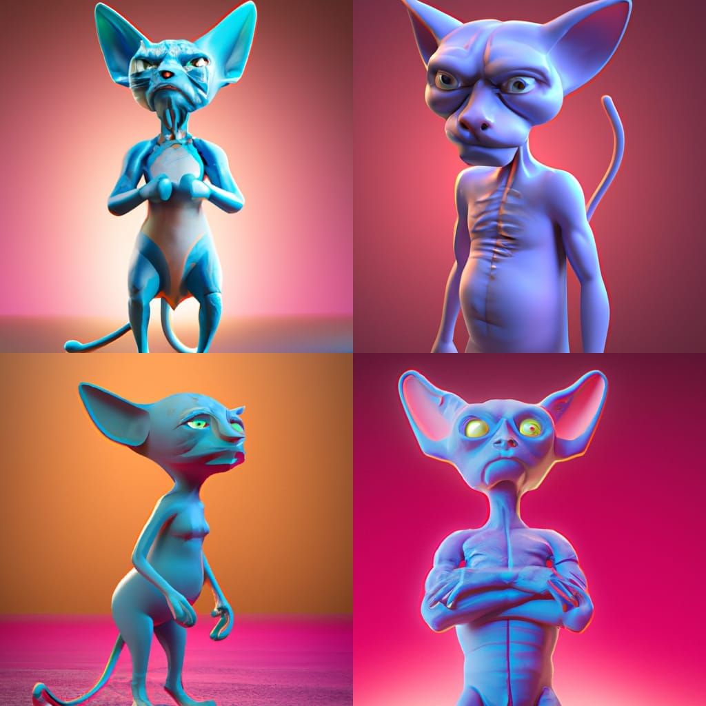 Blue Alien Cat Humanoid in 3D Digital Art