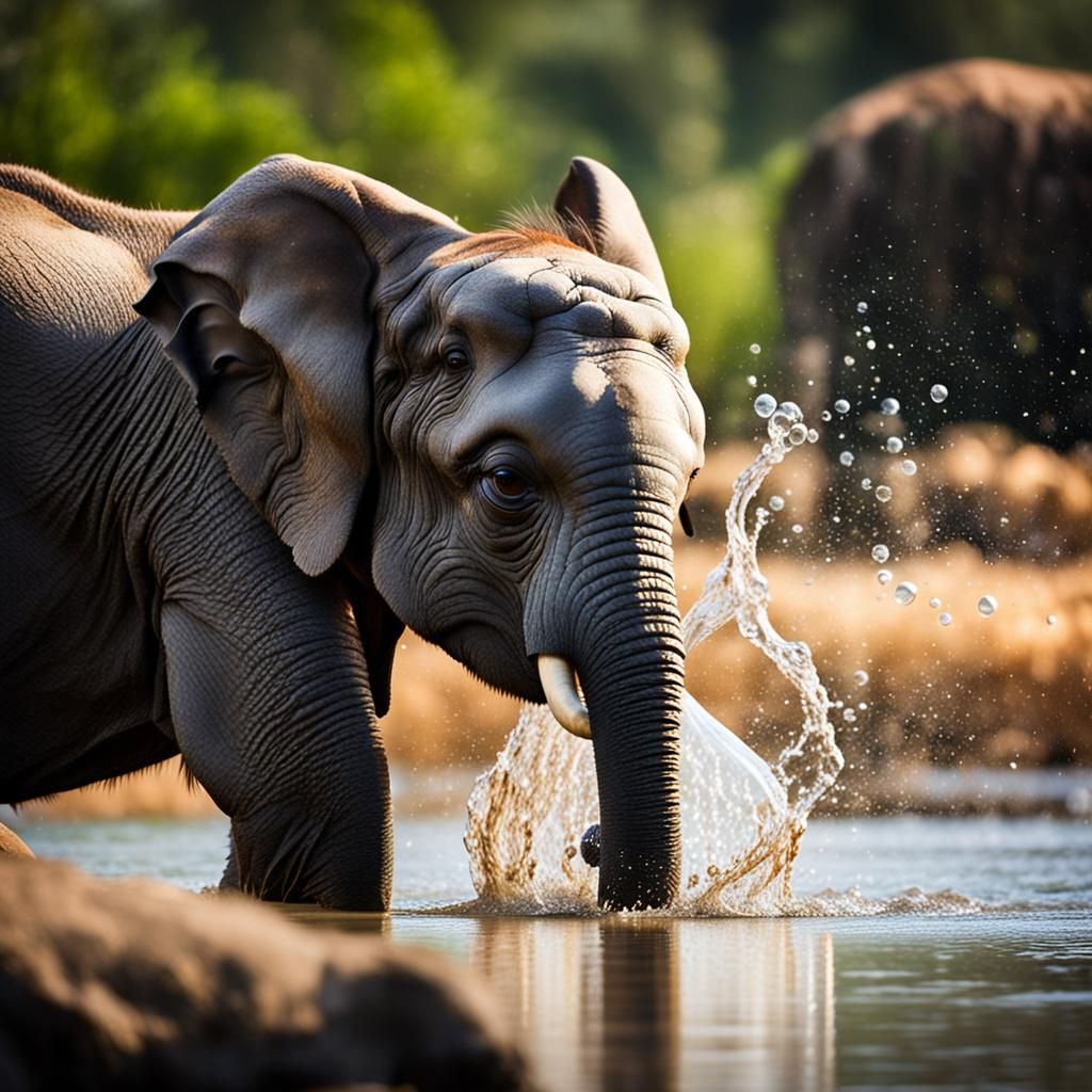 Elephant Calf Splashing in Soapy Water