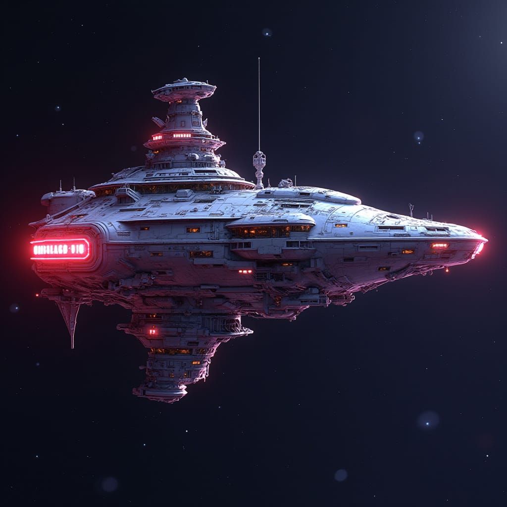 Synthwave Space Station with Neon Accents