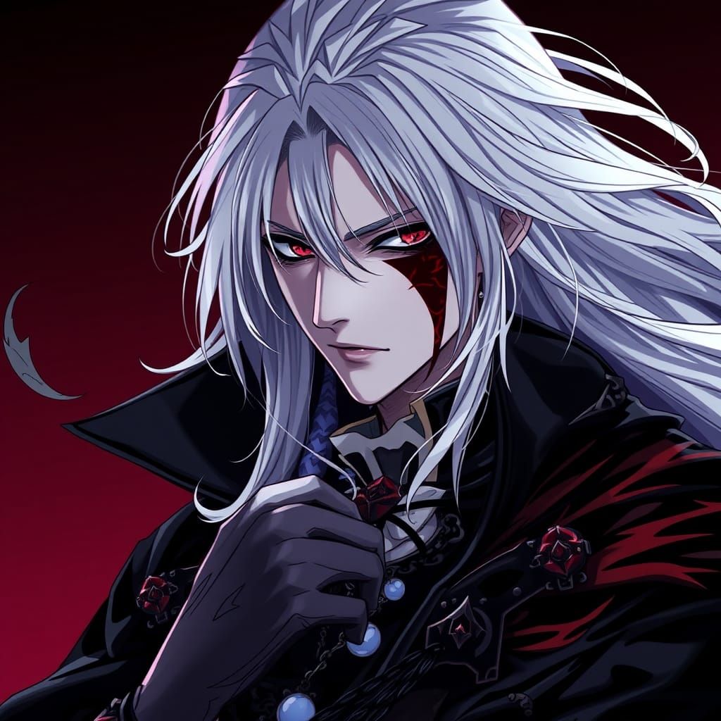Majestic Vampire with Crimson Scar in Anime Style