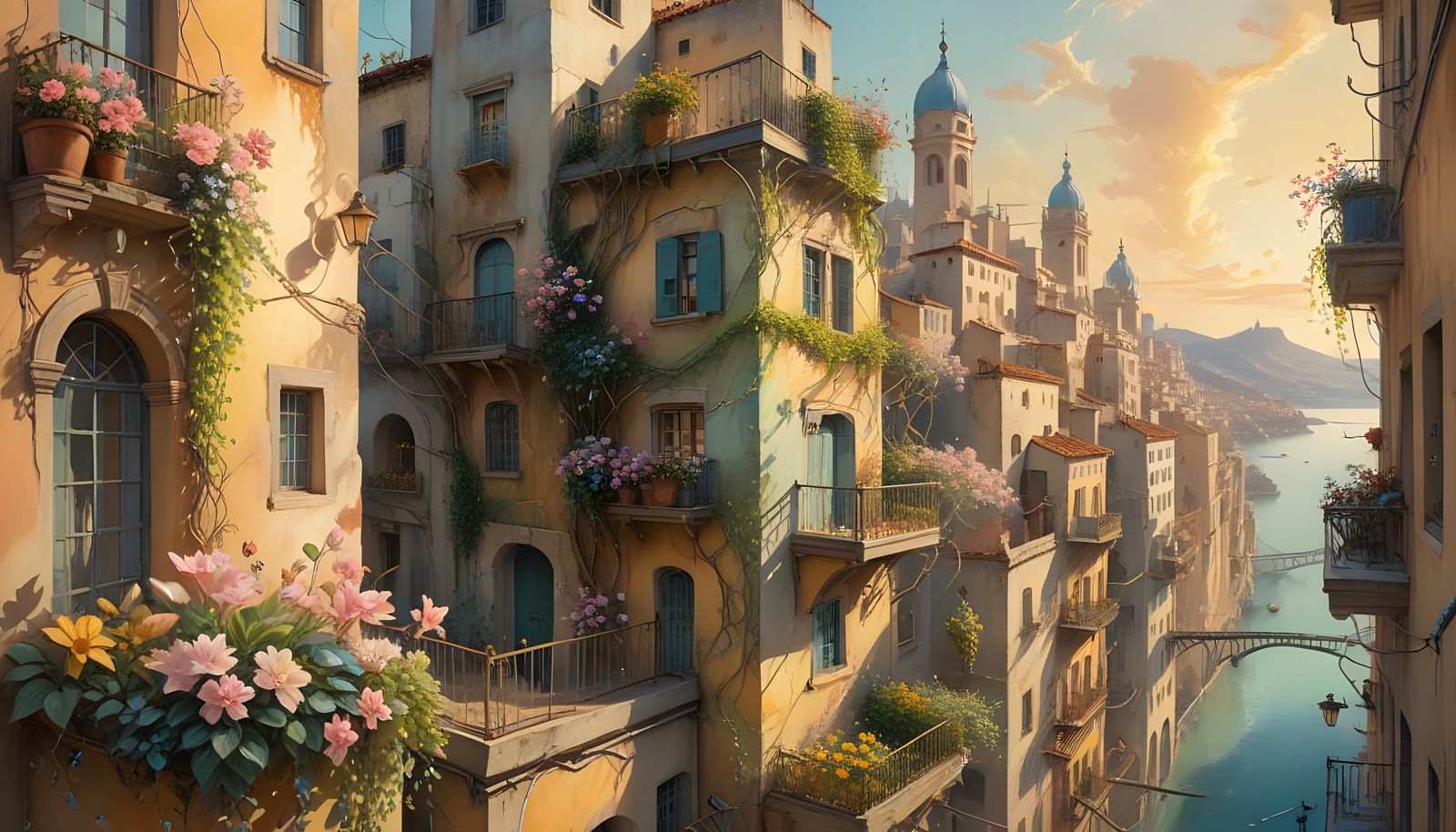 Surreal Cityscape Blooms Within a Megastructure