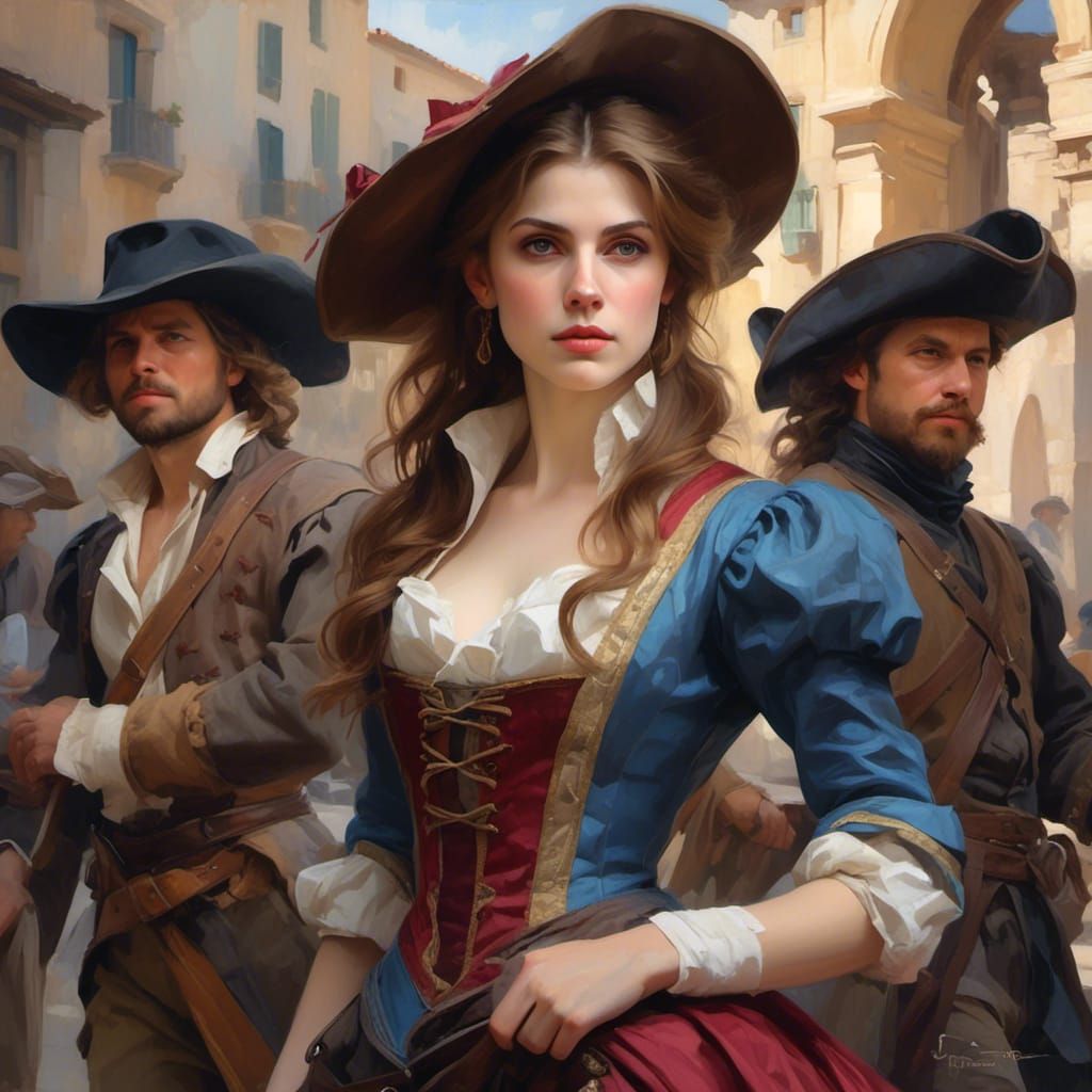 Female Musketeer Portrait in Madrid, Digital Art
