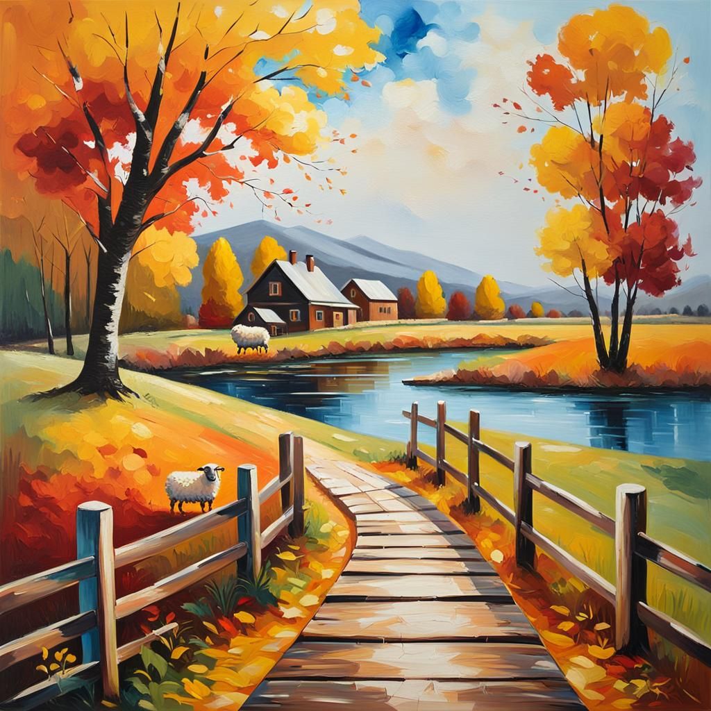 Landscape with Sheep in Impressionist Oil Painting