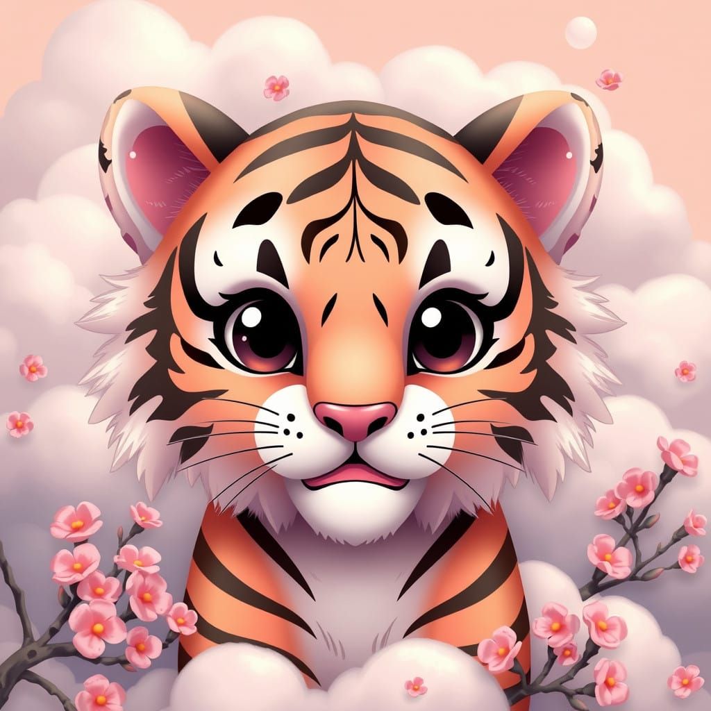 Cute Tiger in Pastel Paradise