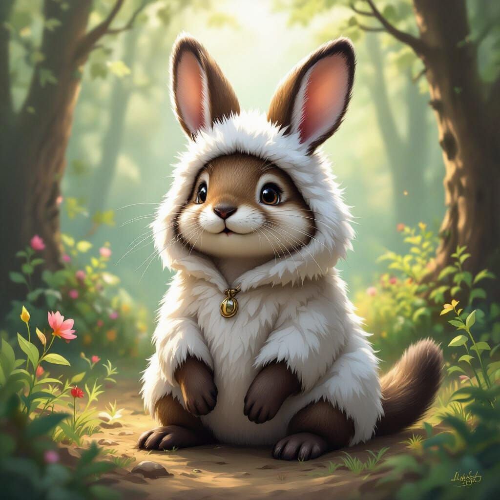 Otter-Rabbit-Dog Hybrid Creature in Forest