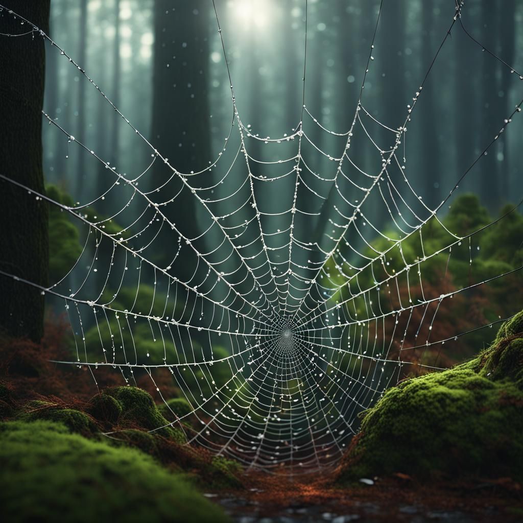 Detailed Spider Web After Rain, Fantasy Art