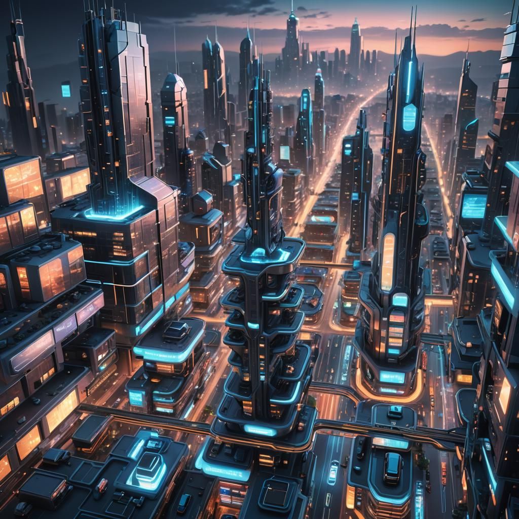 Futuristic Neural Network Cityscape in Hyper-Realistic 3D