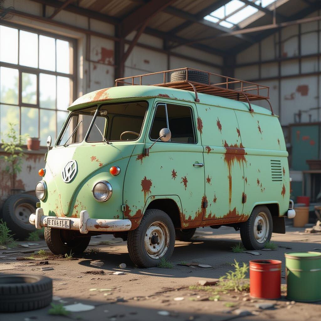 Abandoned Renault Van in Disused Workshop