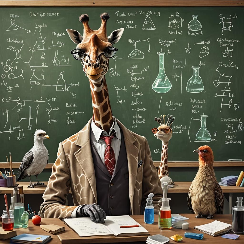 Giraffe Teacher's Explosive Chemistry Lesson in Synthwave St...