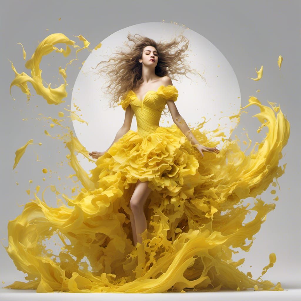 Hyperrealistic Woman in Yellow Dress, Airbrushed Portrait