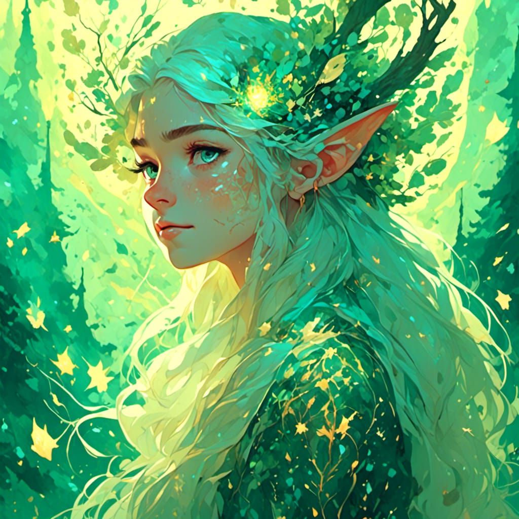 Bioluminescent Elven Portrait in Enchanted Forest