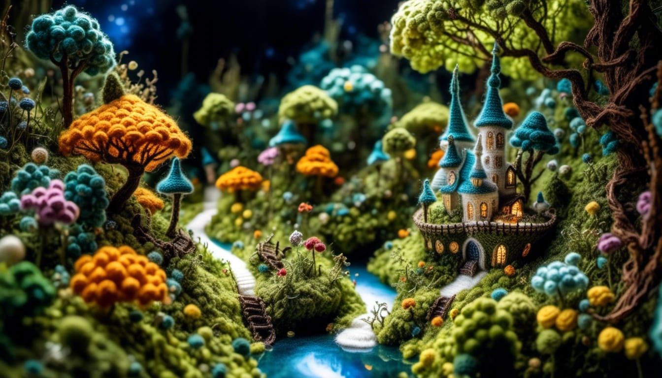 Living Miniature Crocheted Fantasy Landscape