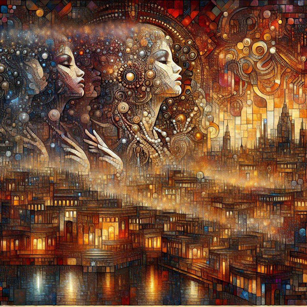 Luxurious Landscape in Style of Klimt with Digital Cubism