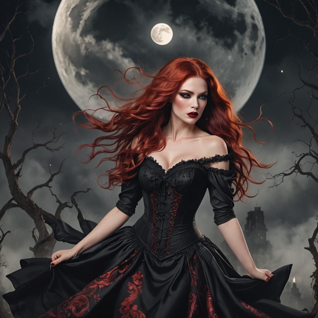 Goddess with Red Hair and Corset in Matte Painting