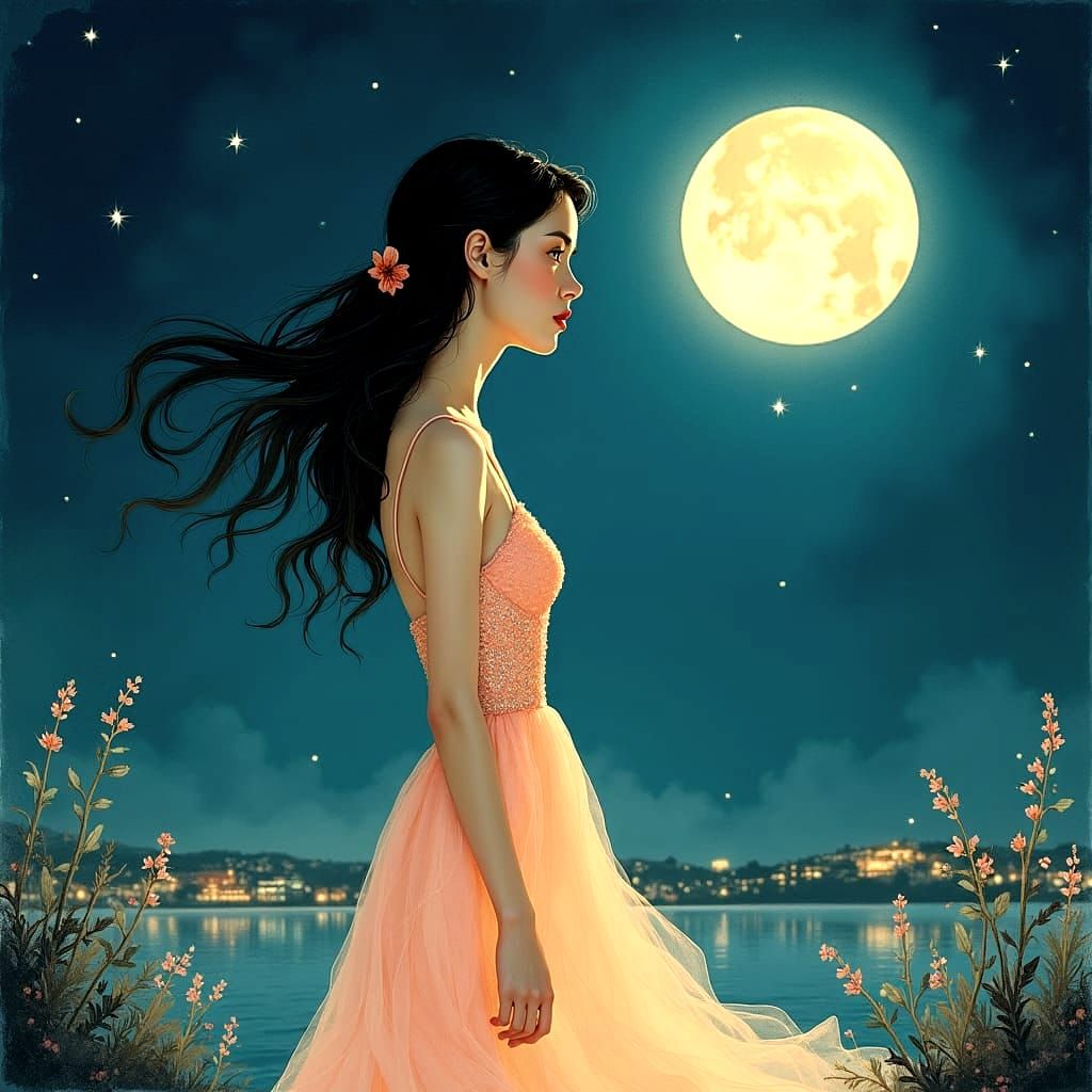 Portrait of Beautiful Woman with Longing Gaze