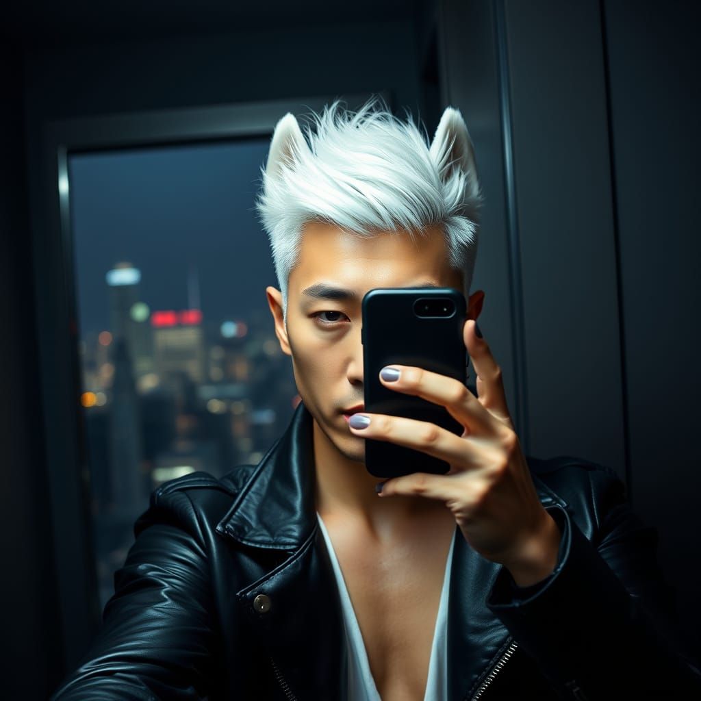 Cool Asian Man Mirror Selfie in Cinematic Style