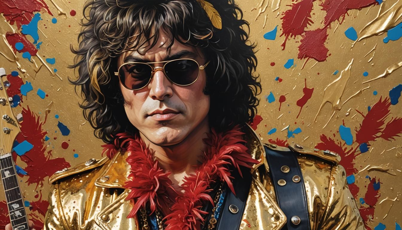 Musician with Guitar in Comic Book Art Style