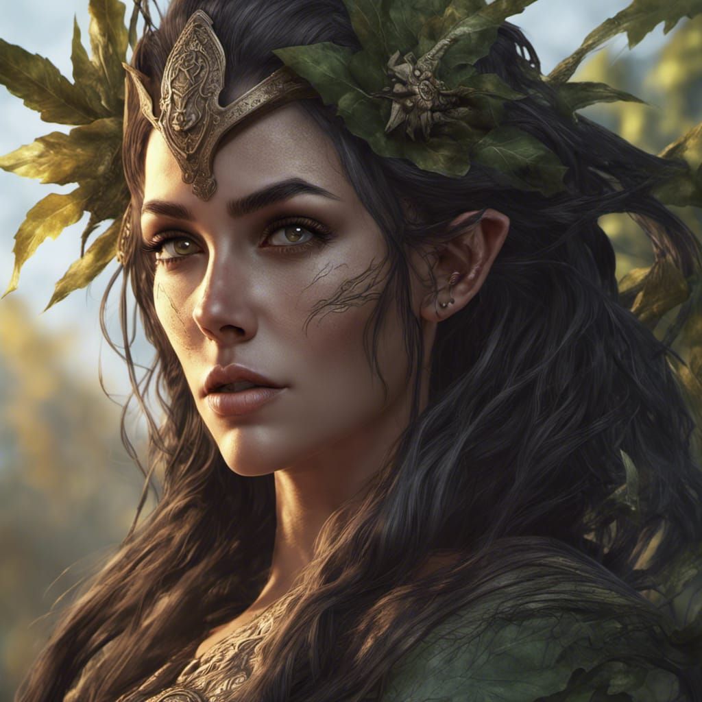Elven Druid in Dark Fantasy Style
