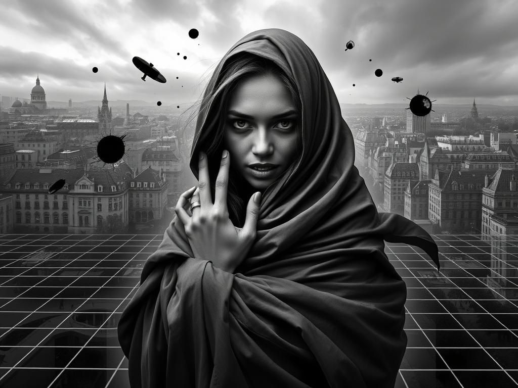 Eerie Grey-Scale Image with Implied Bullet Holes