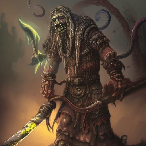 Grimdark Mystic Barbarian Mindflayer with Chainsaw Sword