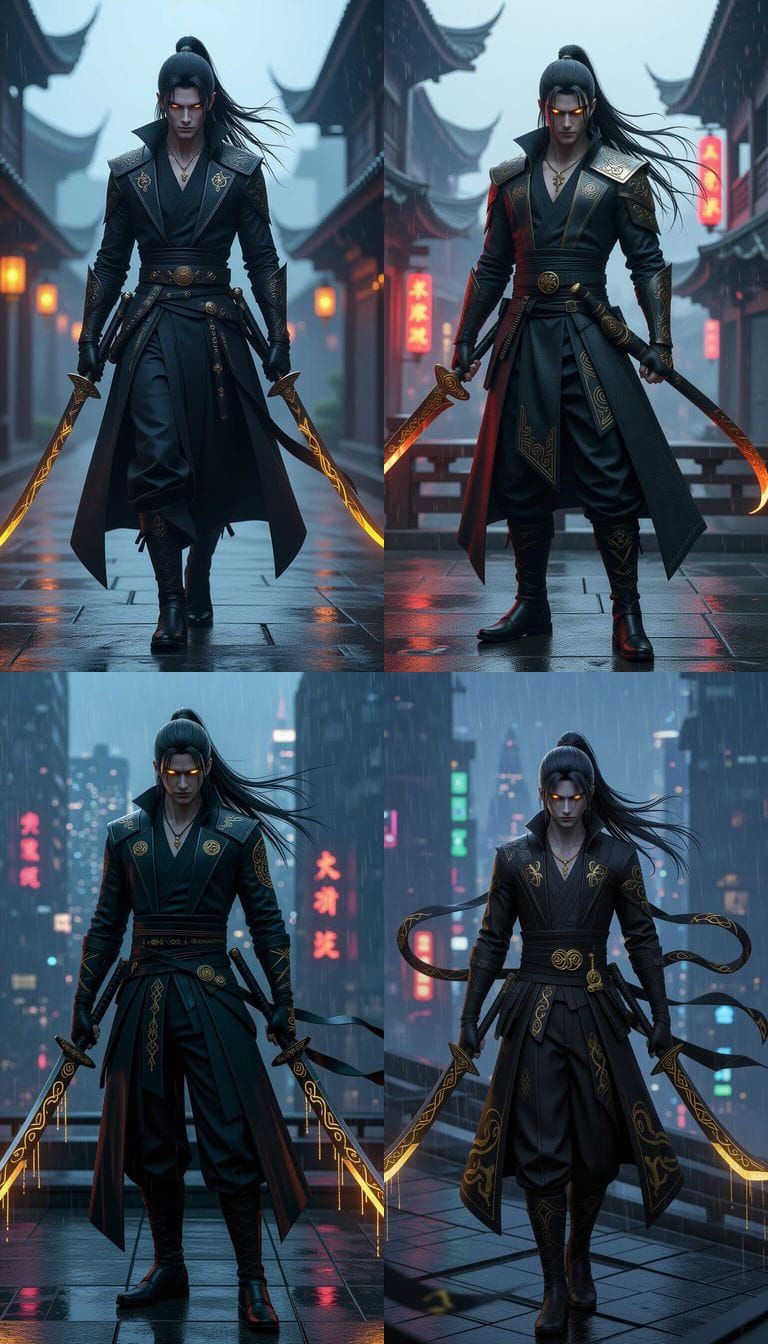 Sinister Warrior Man with Indigo Skin and Gold Eyes