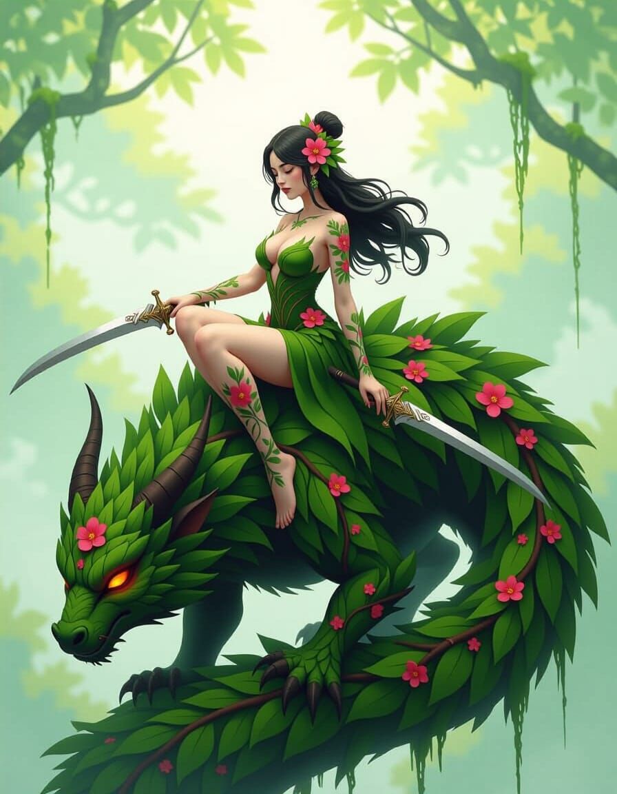 Floral Warrior on Sleeping Vine Dragon