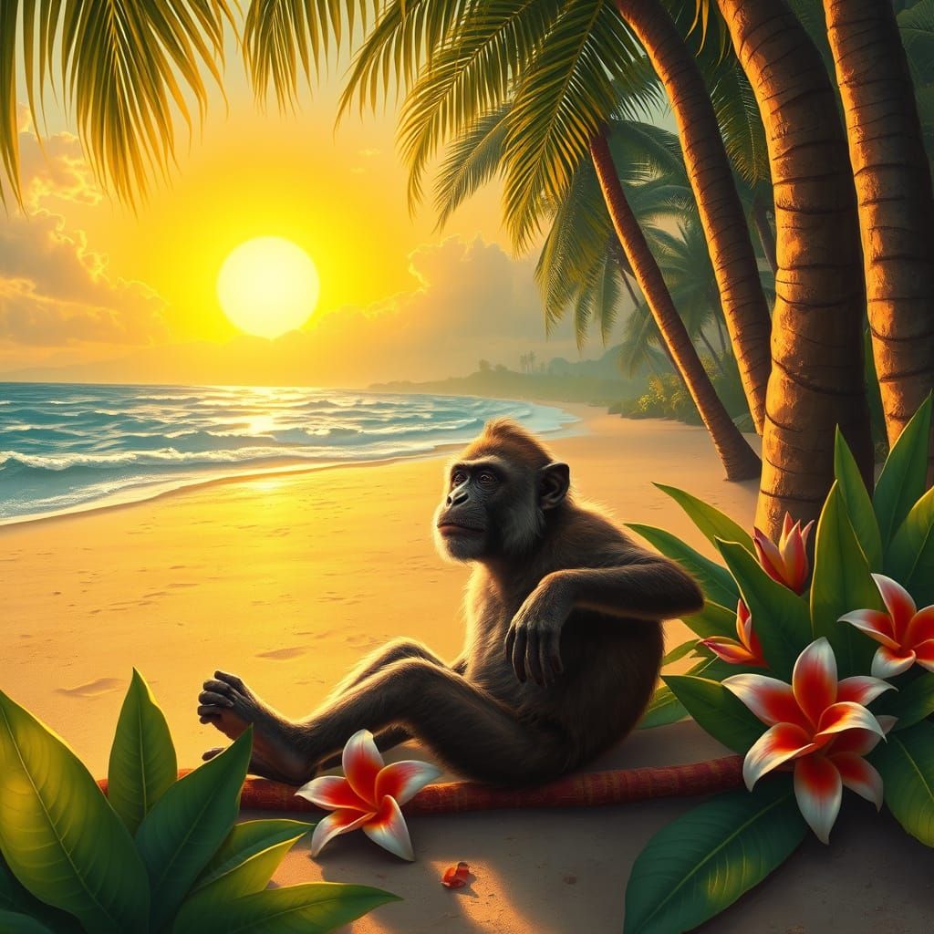 Exotic Jungle Creatures Unwind on a Tropical Beach
