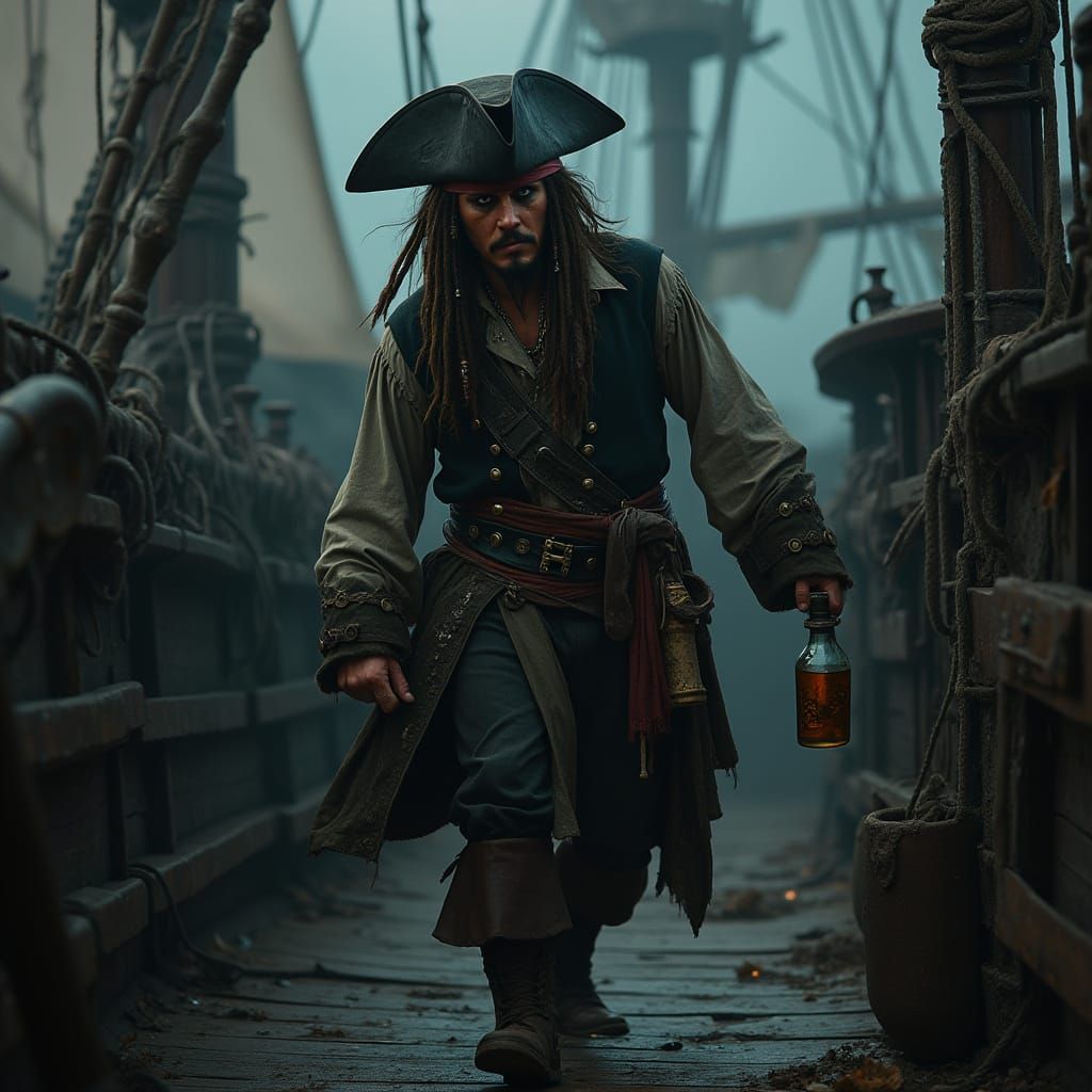Drunken Captain Jack Sparrow on a Ship