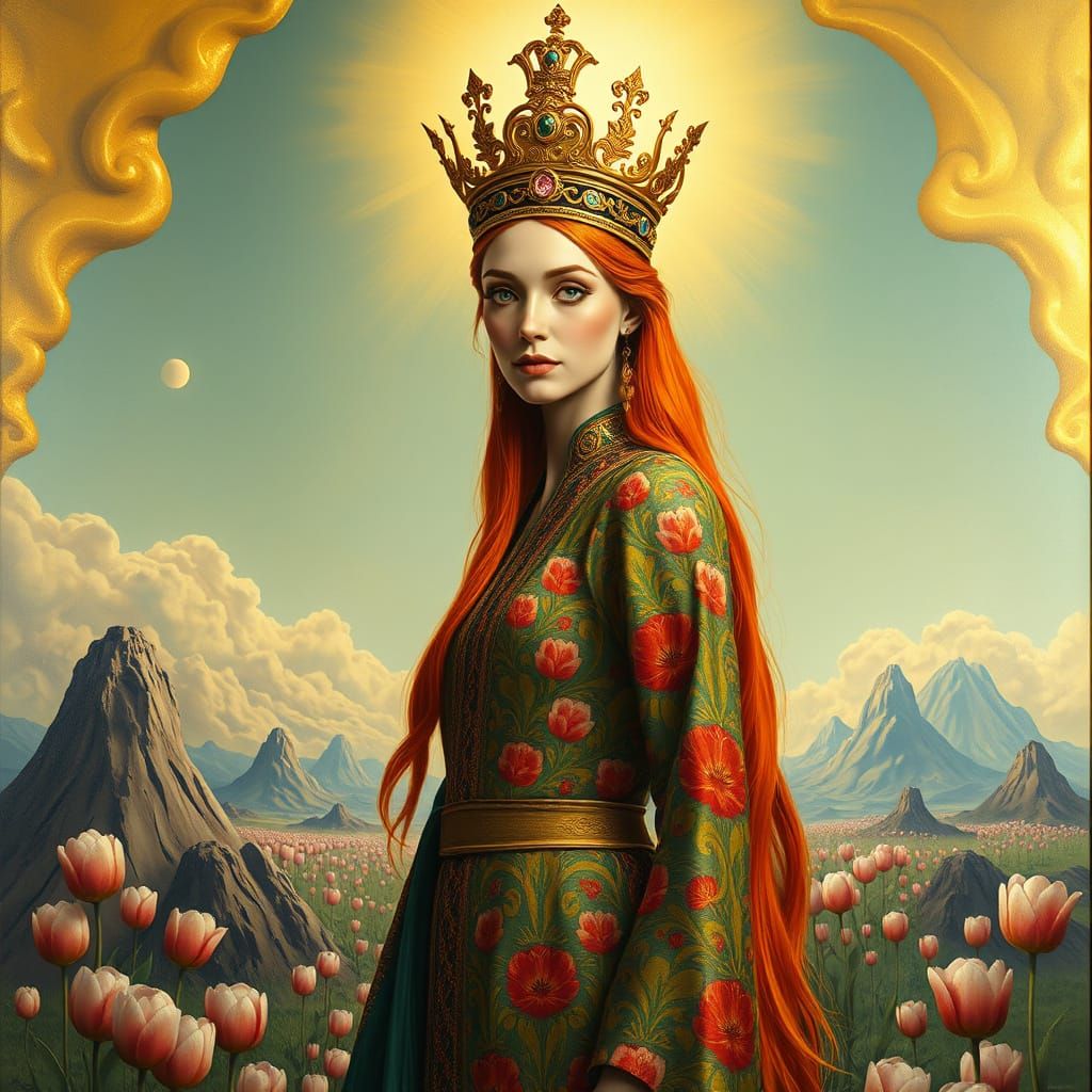 Ethereal Goddess in Vibrant, Surrealistic Scene