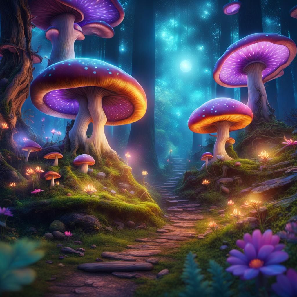 Magical Fairy Village with Giant Mushrooms