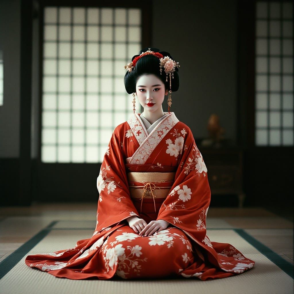 Traditional Japanese Geisha in Serene 1940s Setting