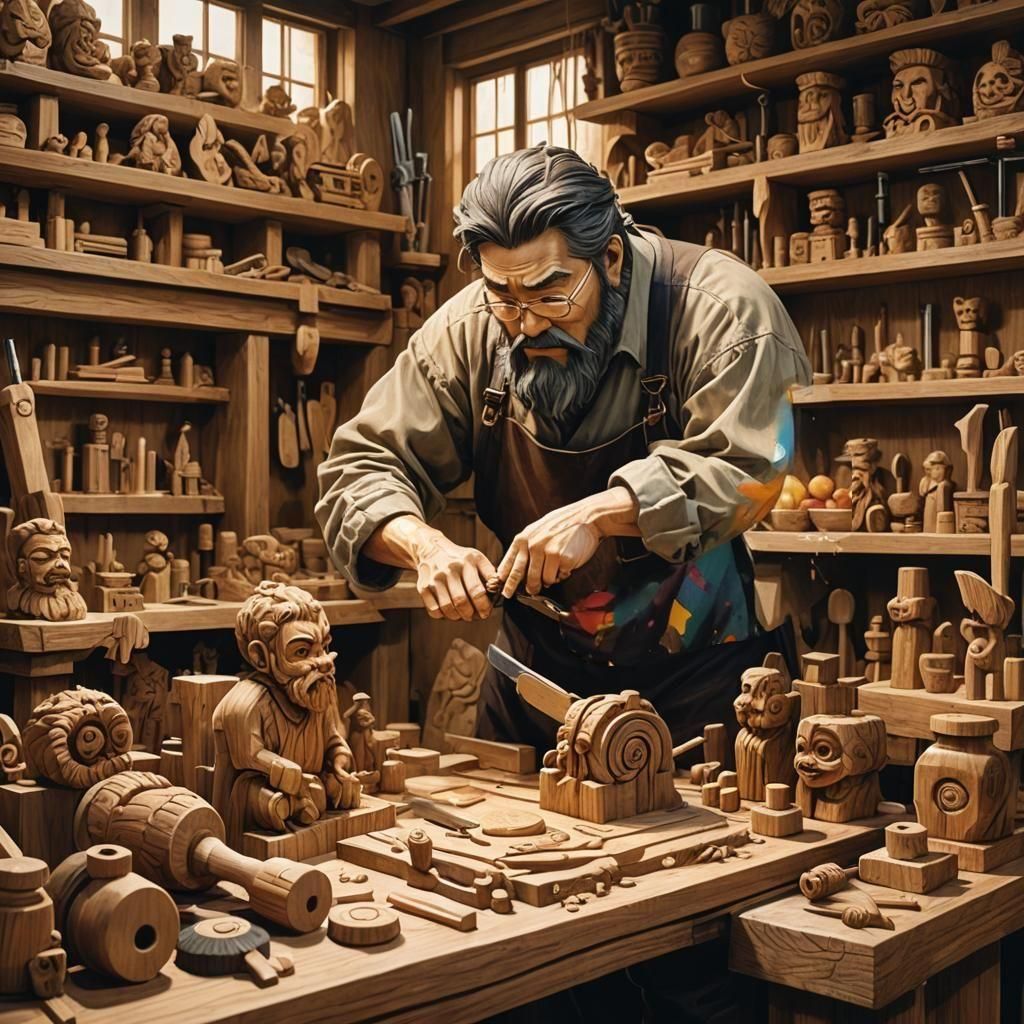 Anime-Style Woodcarving Art