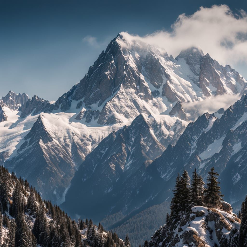Majestic Snow-Capped Mountains Under Clear Sky