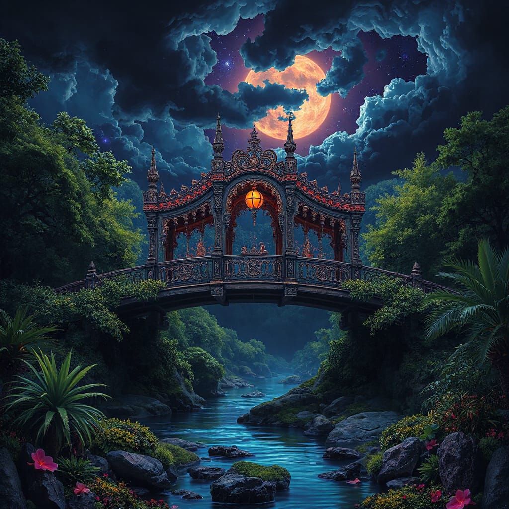 Mystical Ornate Bridge in Jewel Tones