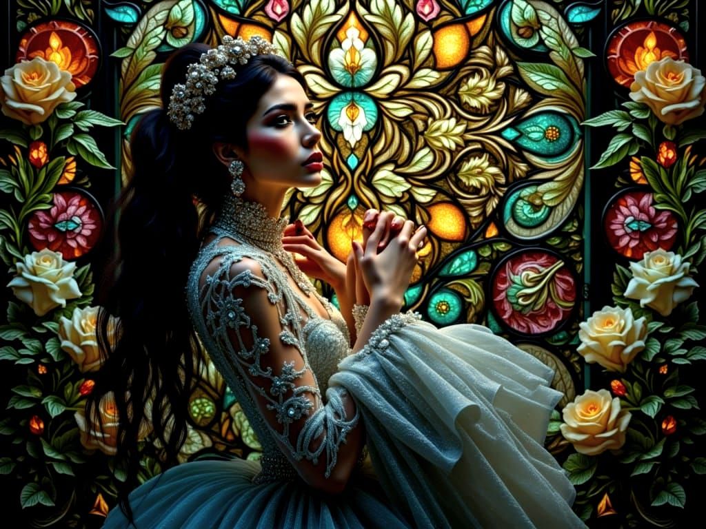 Ethereal Couture Goddess in Stained Glass Fashion