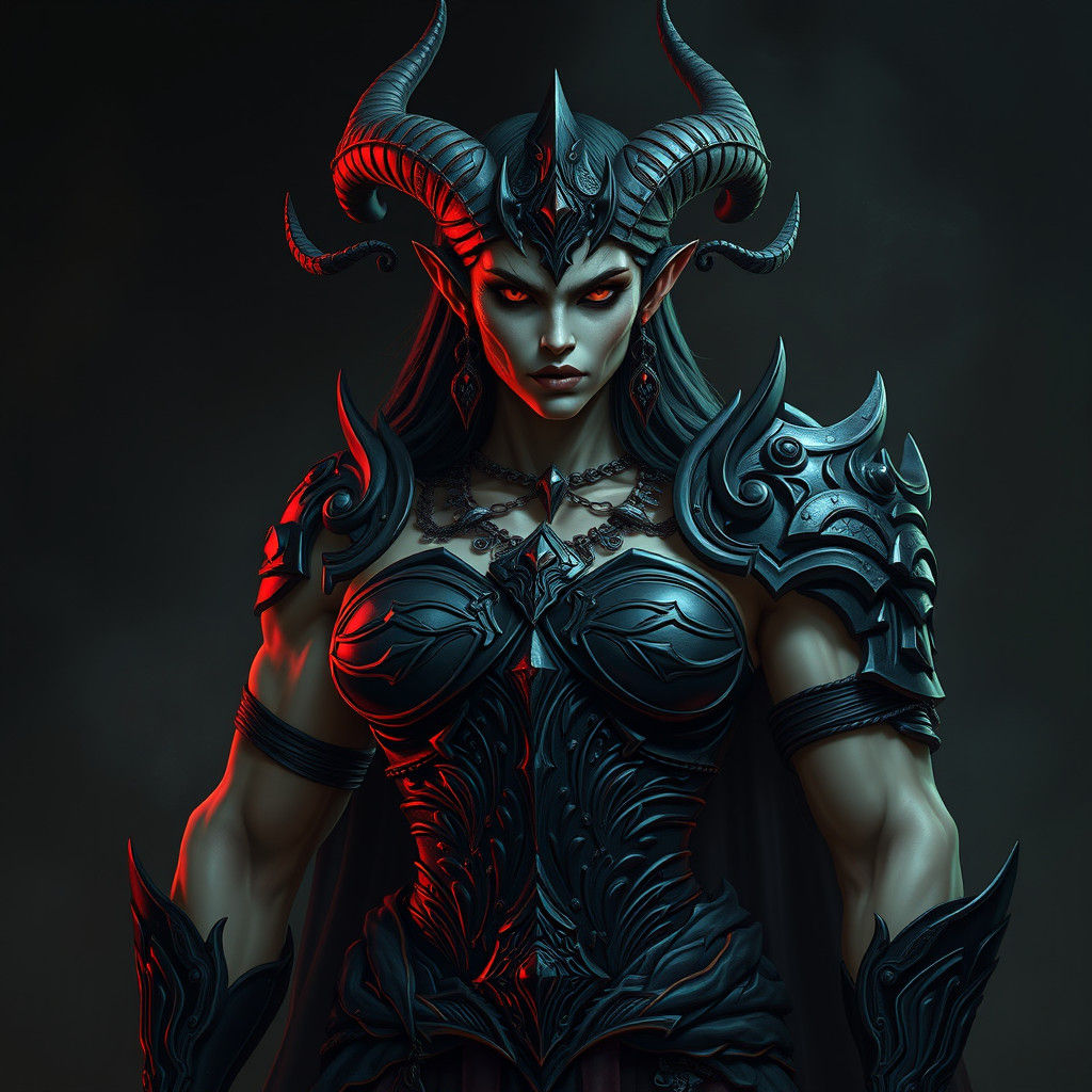 Muscular Drow Matriarch in Dark Fantasy Style