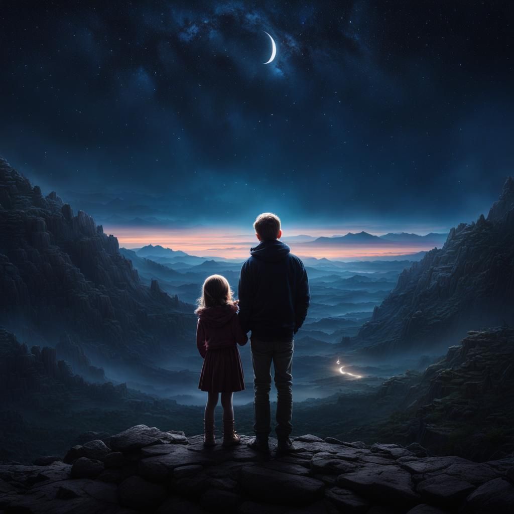 Father and Daughter Watching Night Sky