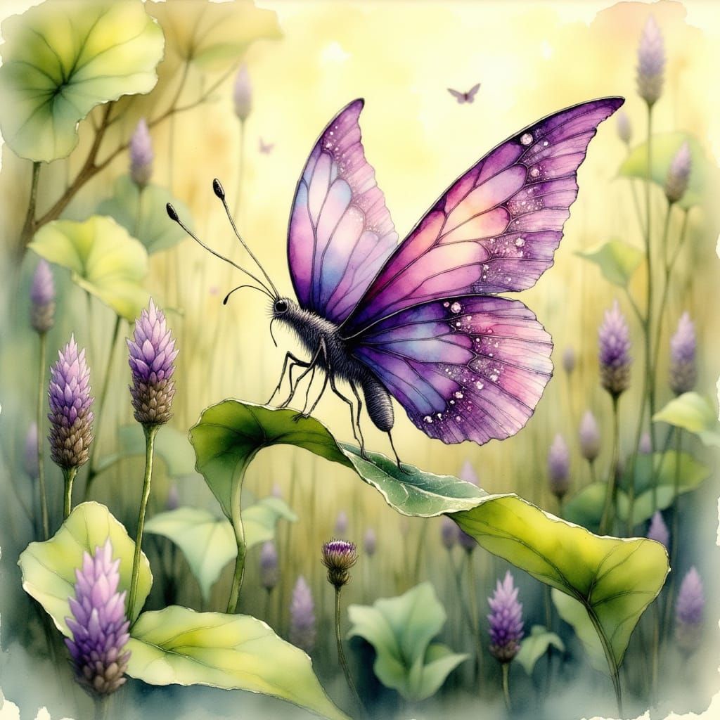 Whimsical Purple Butterfly in Dreamlike Illustration Style