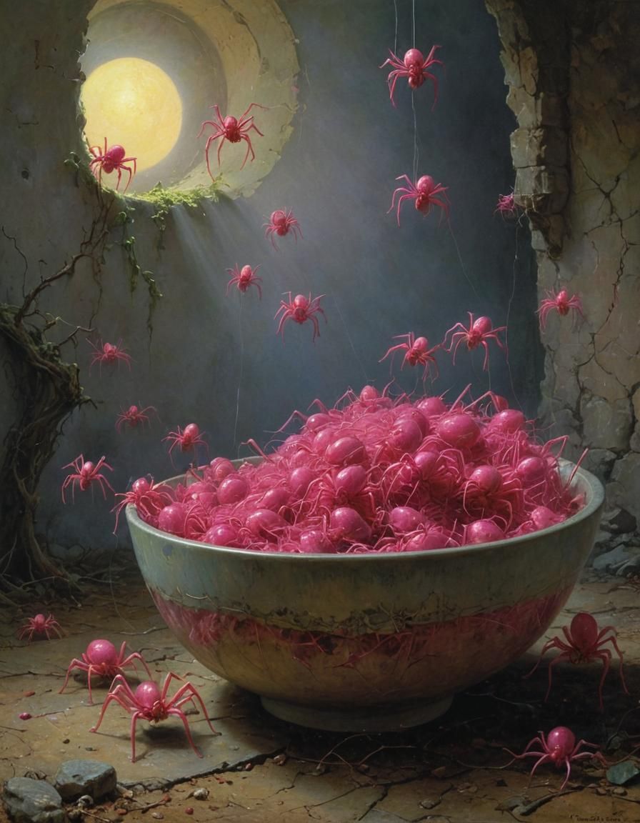 Yum, pink spiders
