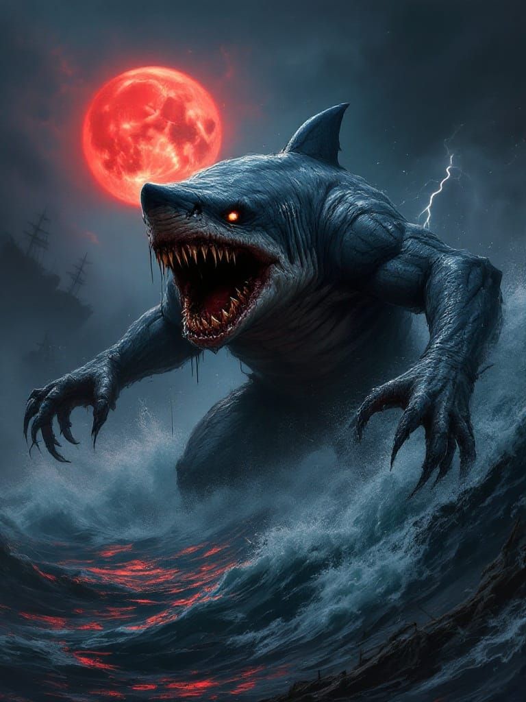 Abyssal Hunter Emerge from Dark Waters Under Blood Red Moon