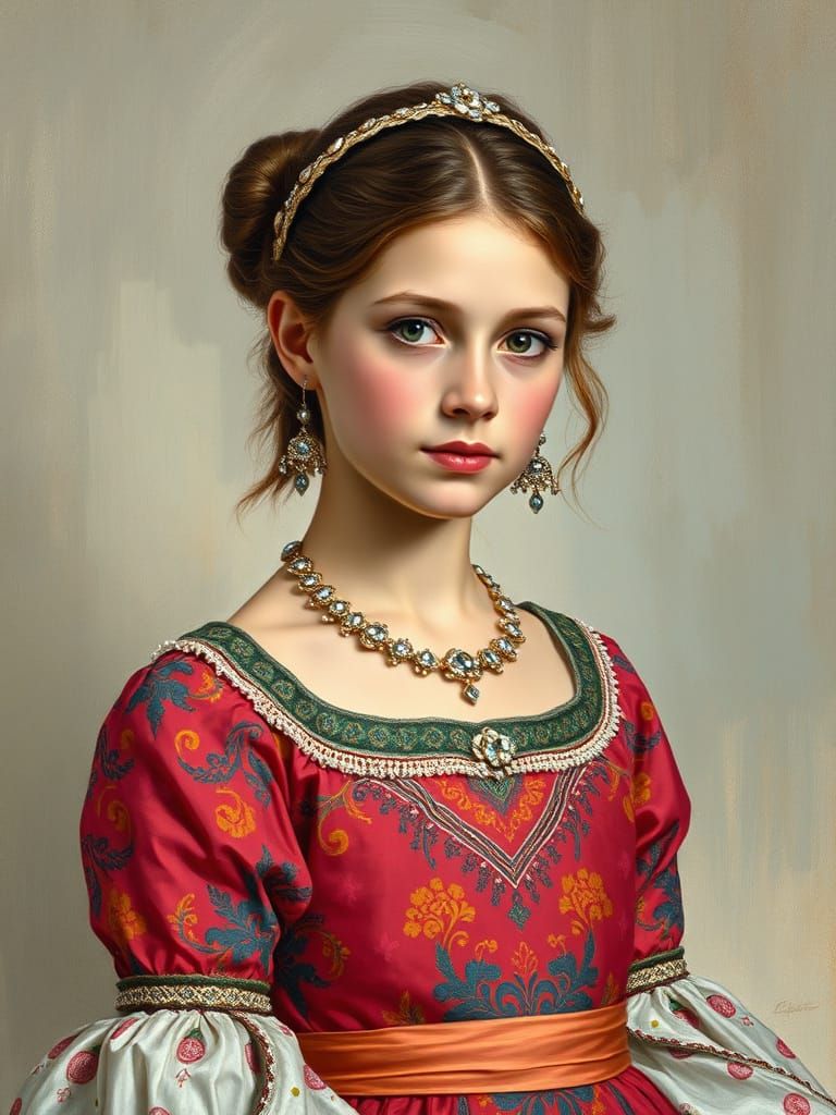 Young Woman in Festive Dress with Jewelry