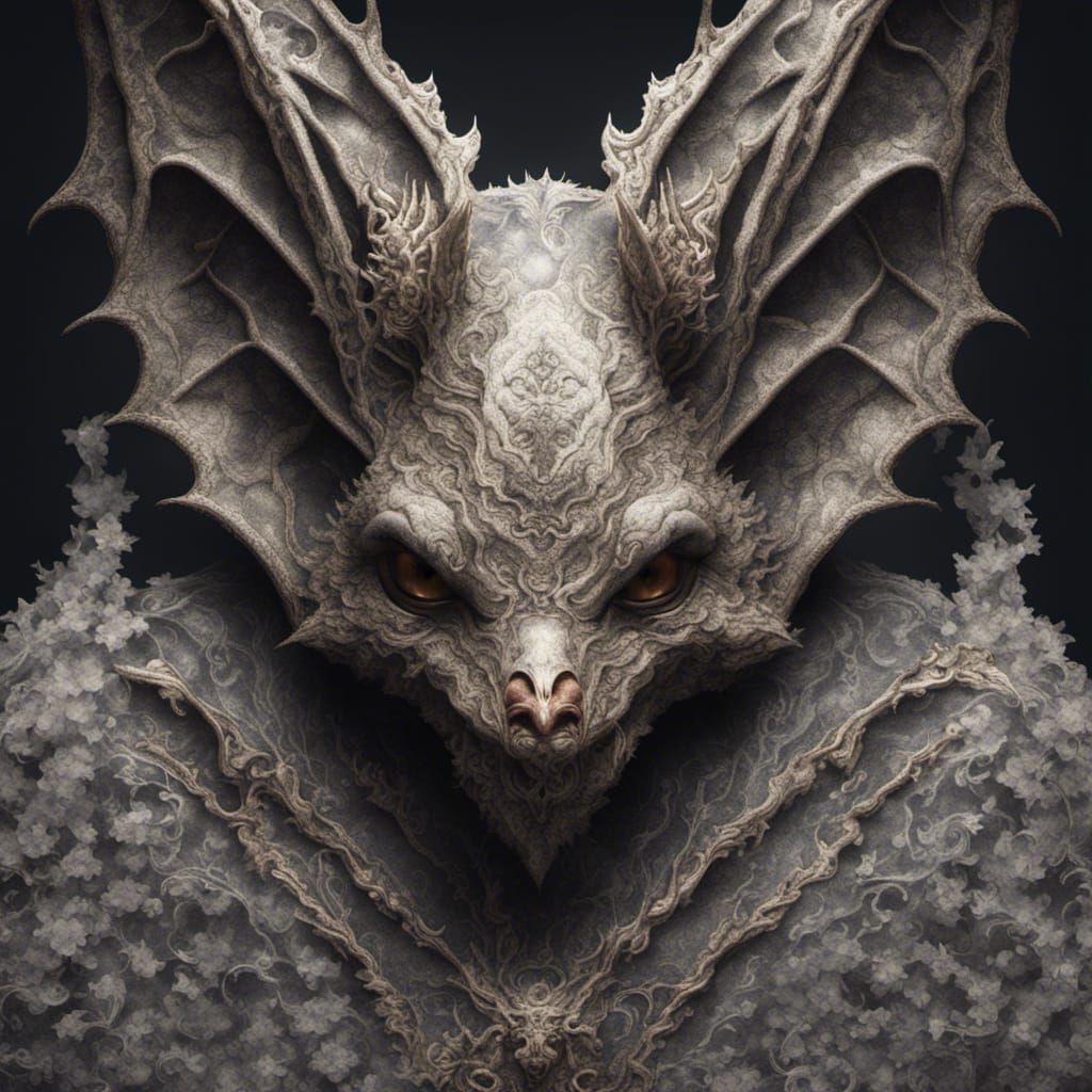 Majestic Black Bat in Baroque Dark Fantasy Style
