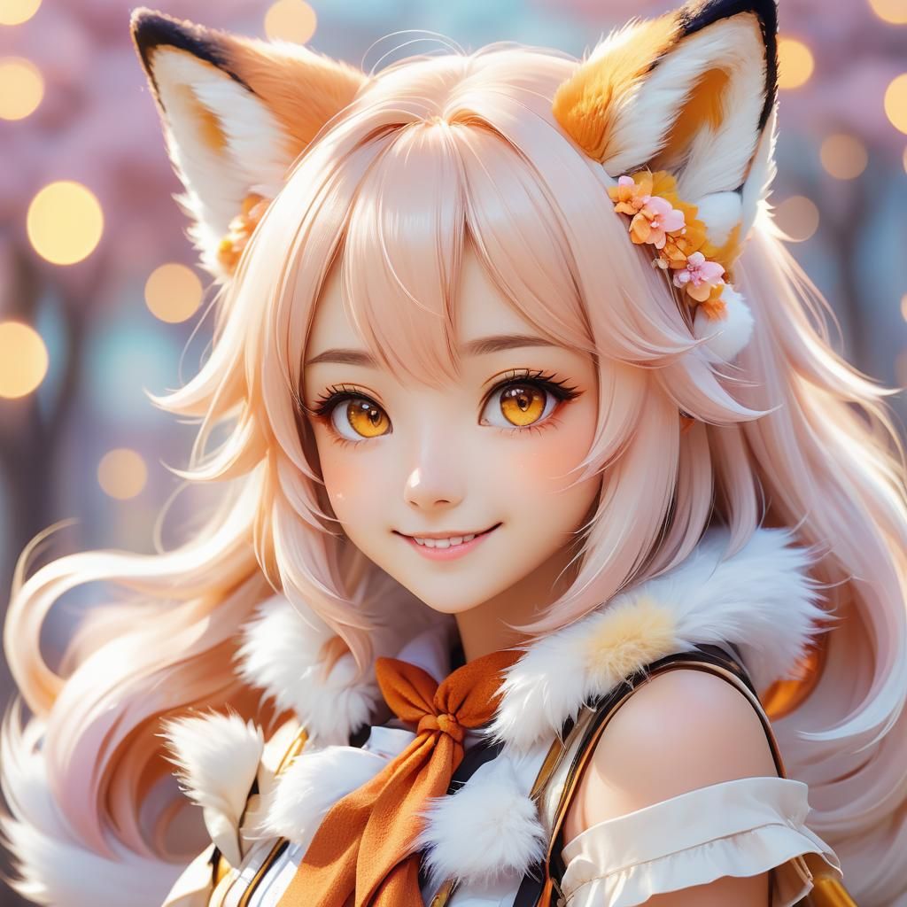 Anime Girl with Fox Features in Pastel Colors