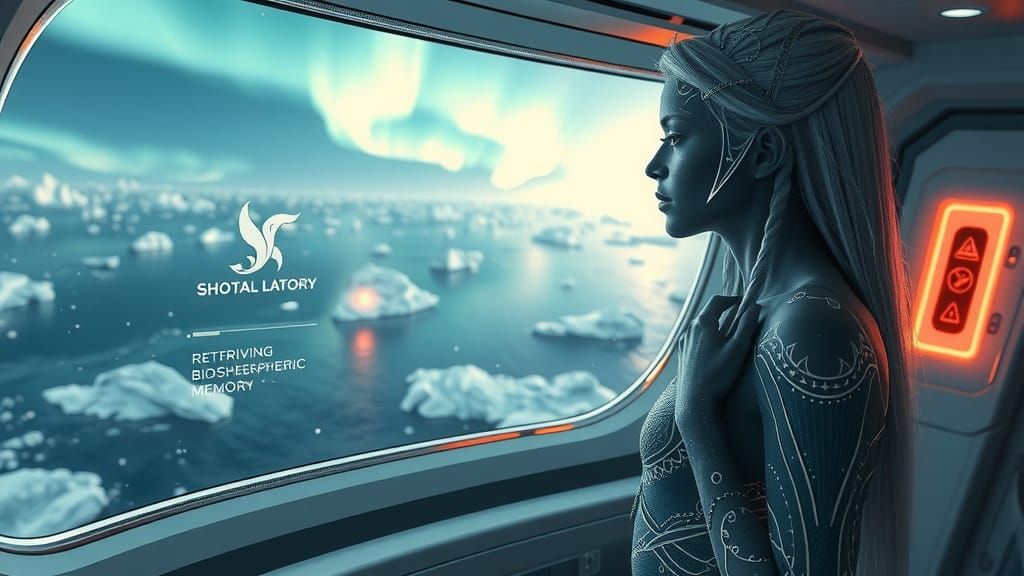 Nyma Gazes at Arctic Ocean in Futuristic Spacecraft