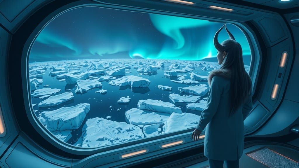 Icy Arctic Vista from Spacecraft, Futuristic Style