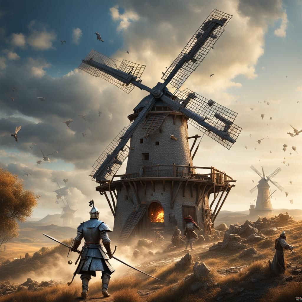 Don Quixote Attacks Windmill: Detailed Matte Painting