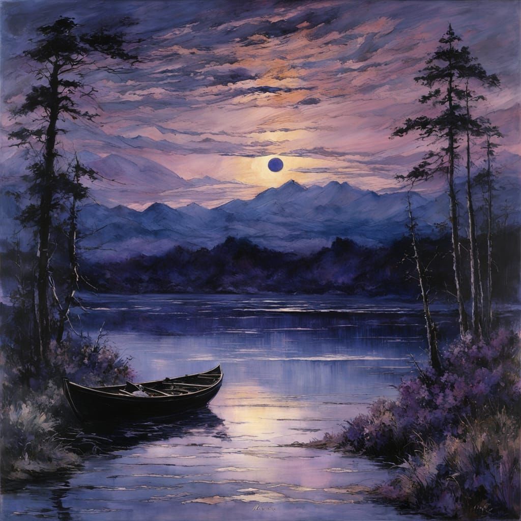 Solar eclipse over a quiet lake